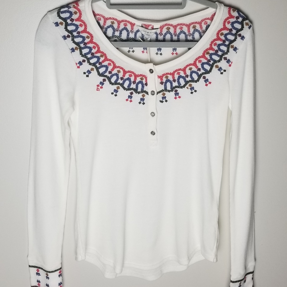 Lucky Brand Front Buttons Embroidered Long Slevees